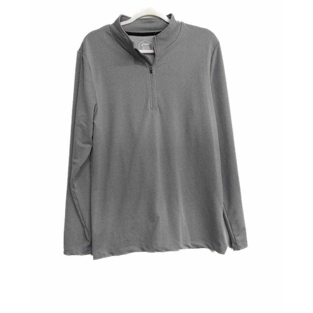 Asics Mens Gray Polyester Shirt 1/4 Zip Mock Neck Stretch Pullover Long Sleeve M